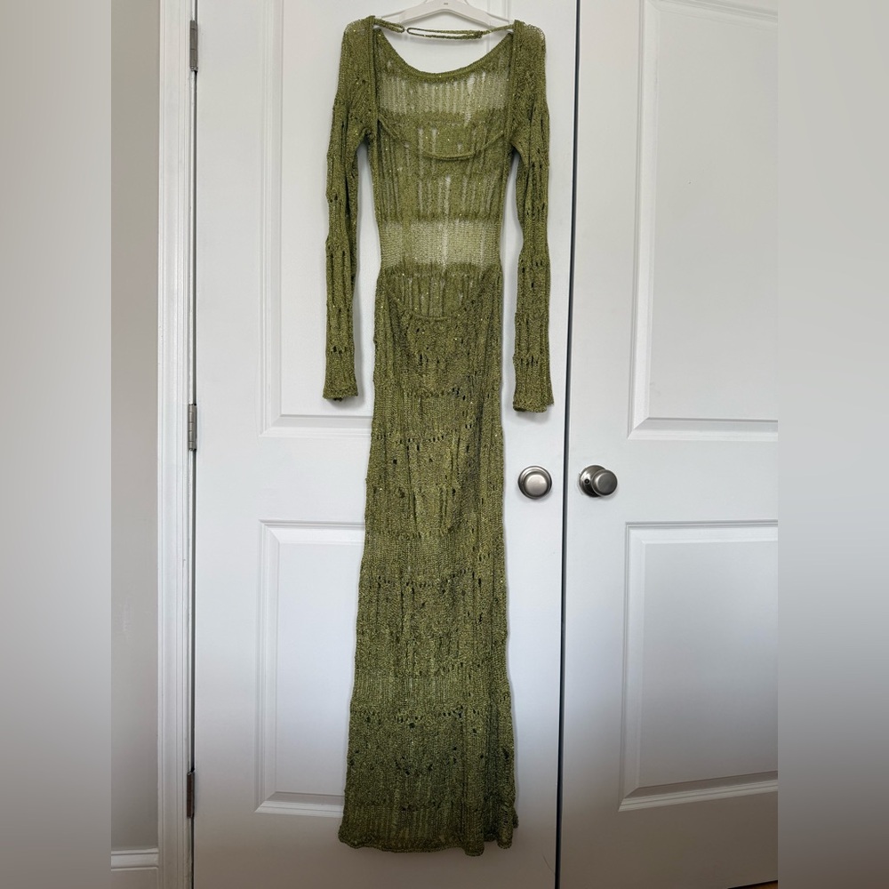 Lulu's Olive Open-Side Distressed Knit Swim Coverup - Picture 4 of 4